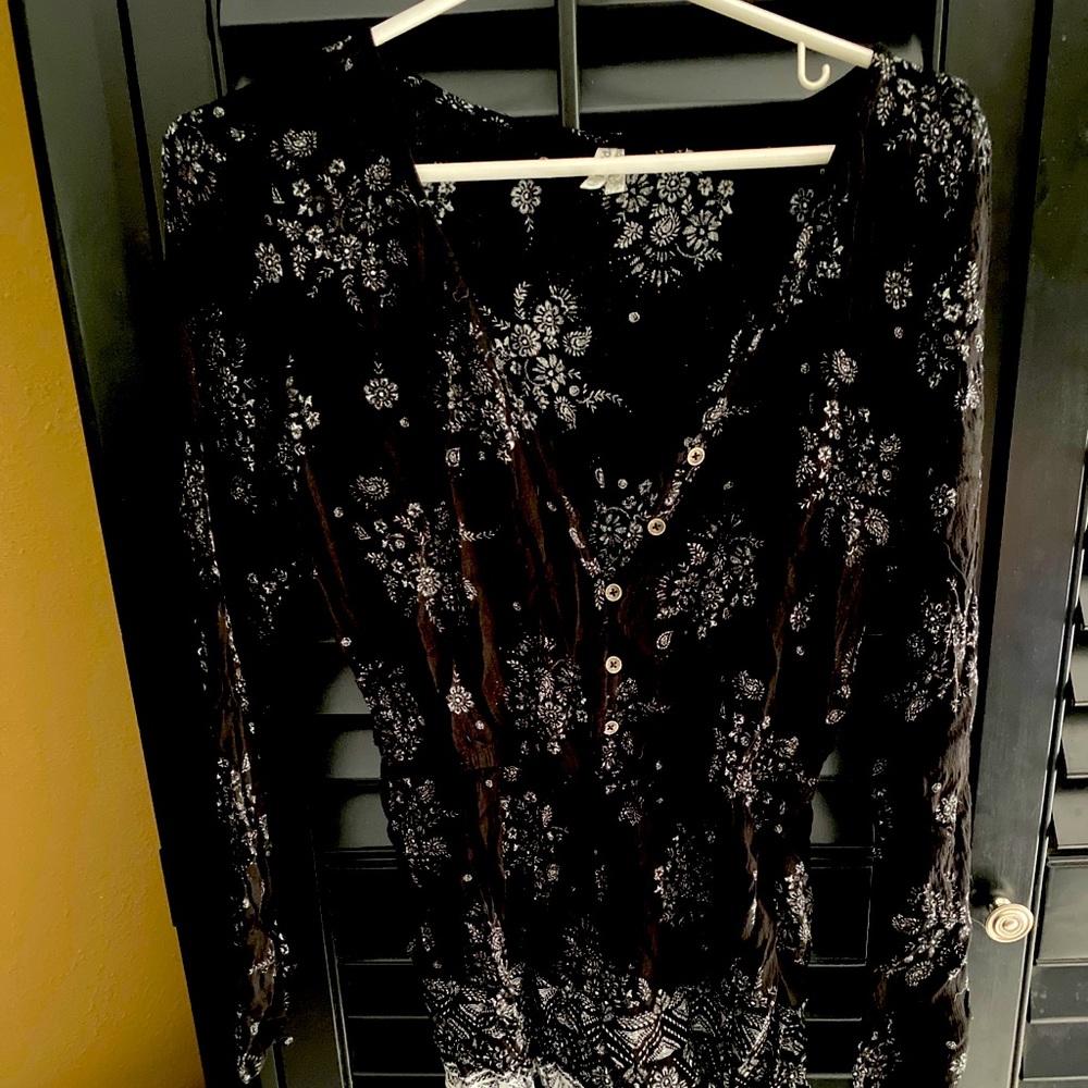 Black button up floral romper